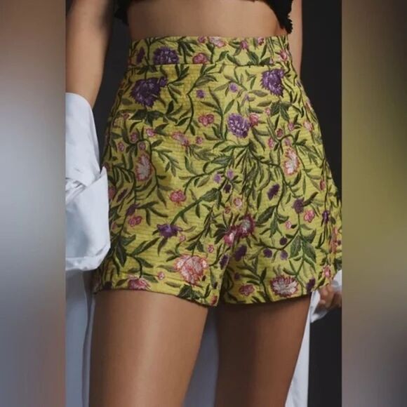 Anthropologie La Fuori Floral Embroidered Silk Shorts XXS - Picture 3 of 9